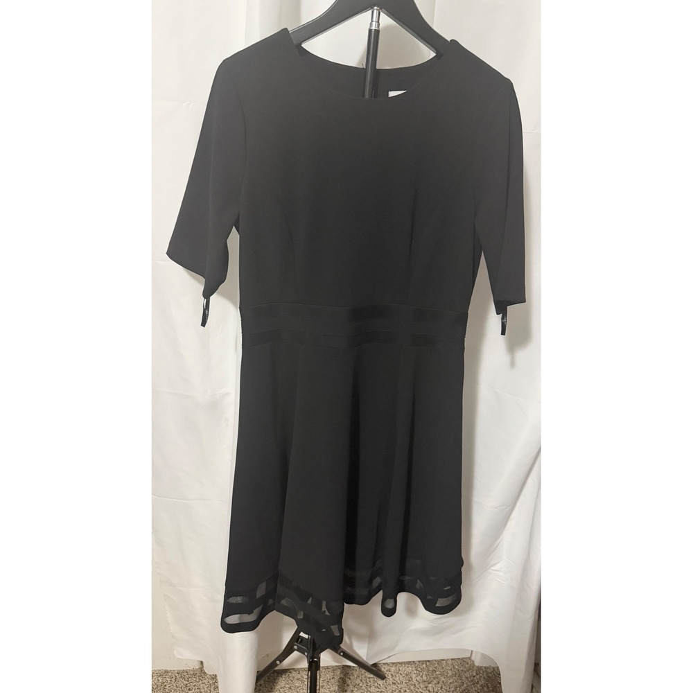 Calvin Klein Womens Black Fit and Flare Dress Mesh Hem Size 10